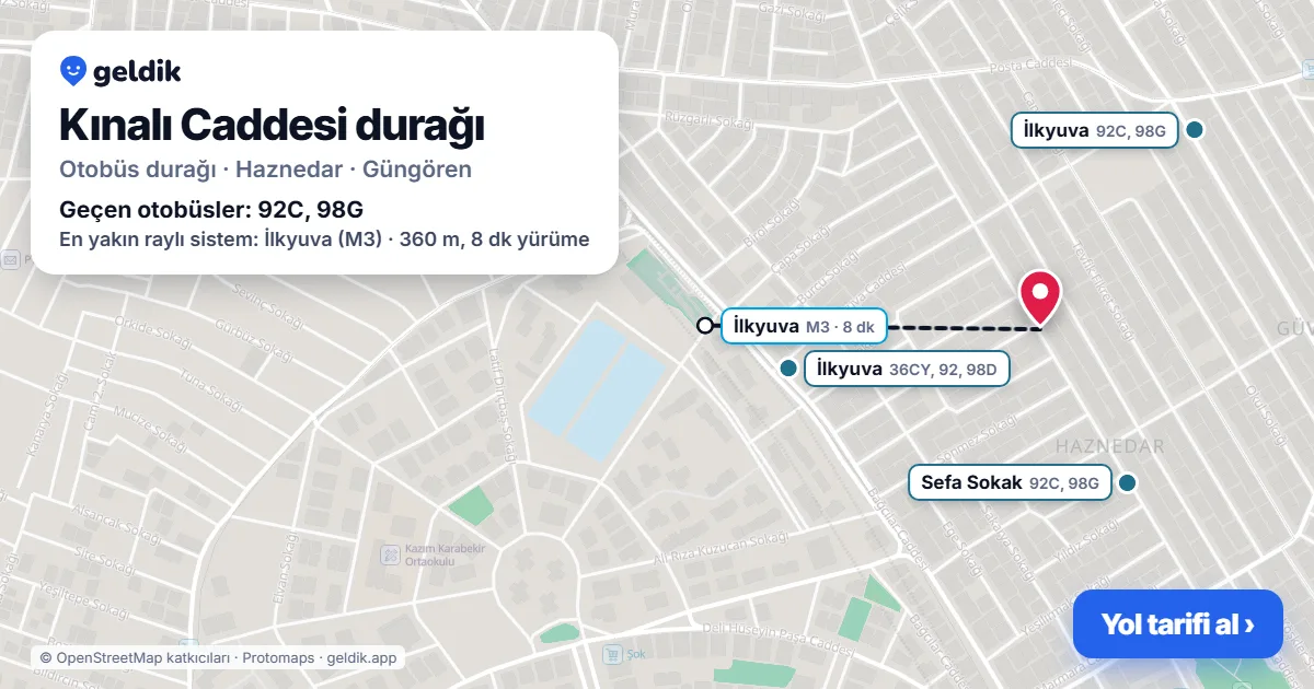 Kınalı Caddesi otobüs durağı haritada: konumu ve yakındaki duraklar