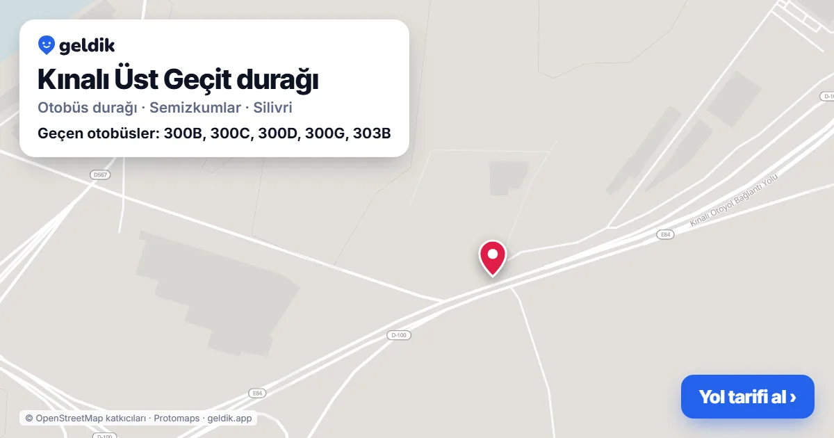 Kınalı Üst Geçit otobüs durağı haritada: konumu ve yakındaki duraklar