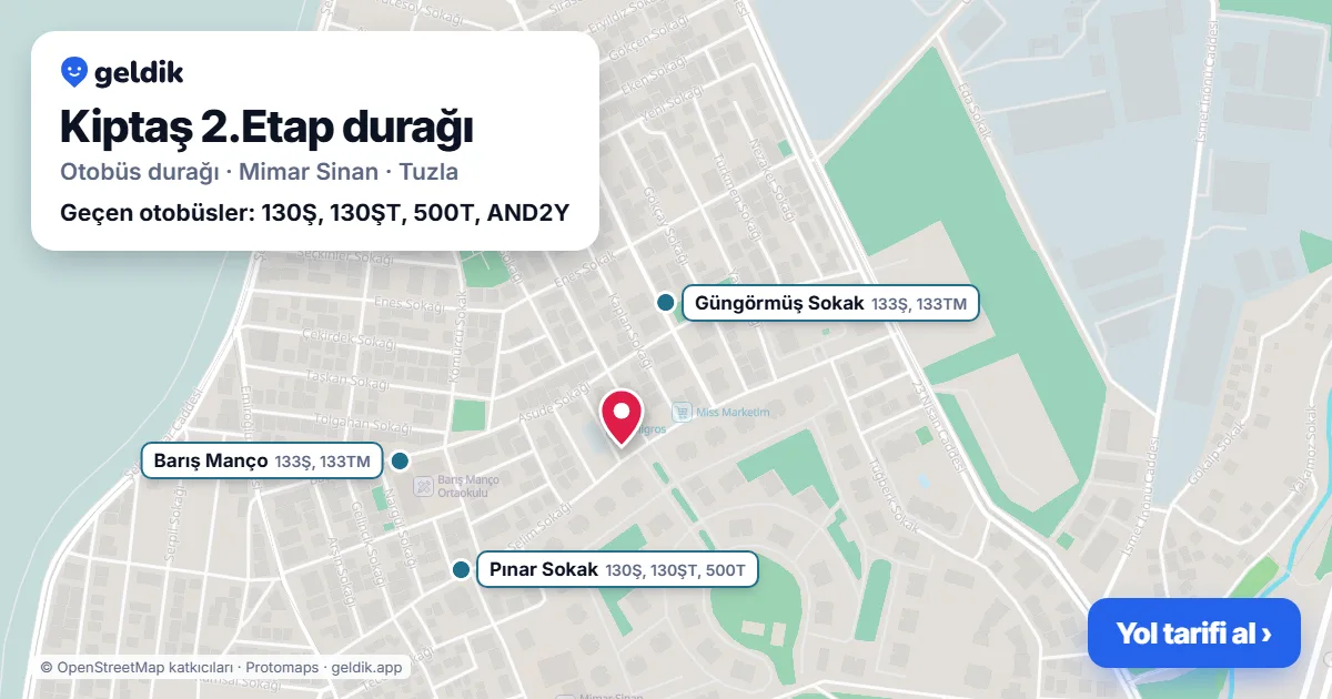 Kiptaş 2.Etap otobüs durağı haritada: konumu ve yakındaki duraklar