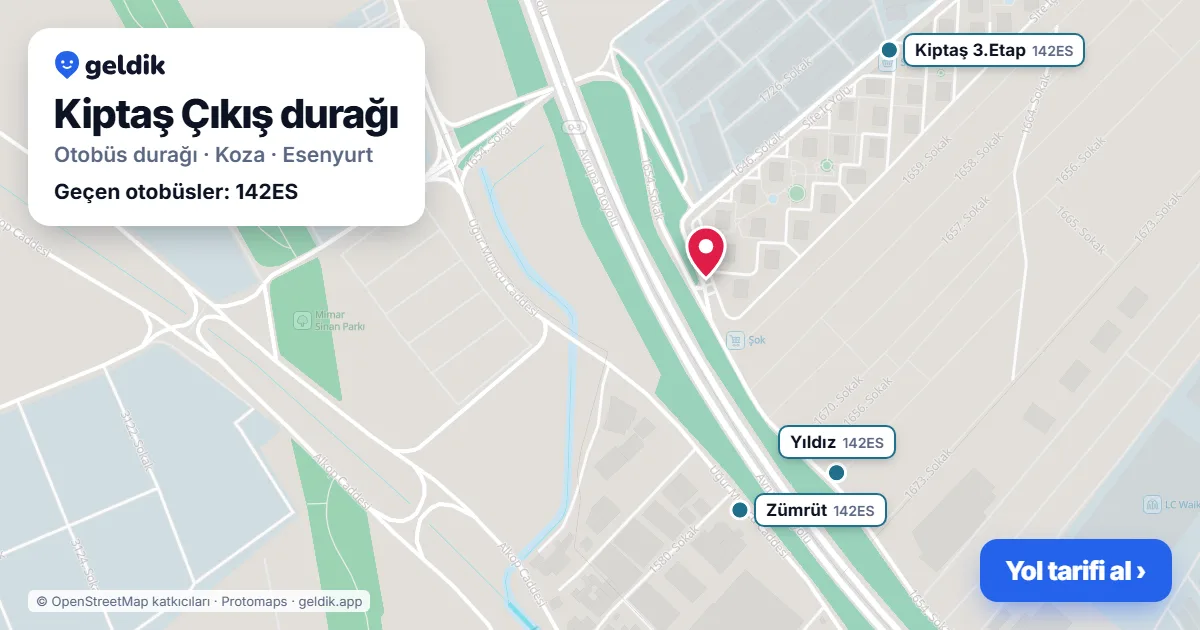Kiptaş Çıkış otobüs durağı haritada: konumu ve yakındaki duraklar