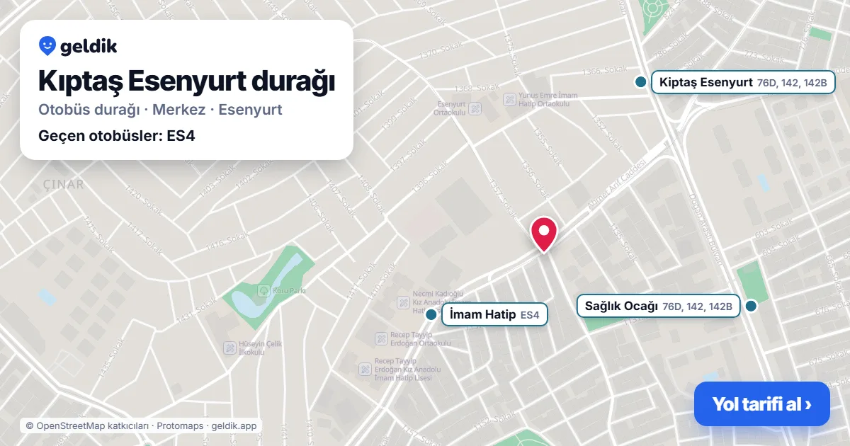 Kıptaş Esenyurt otobüs durağı haritada: konumu ve yakındaki duraklar