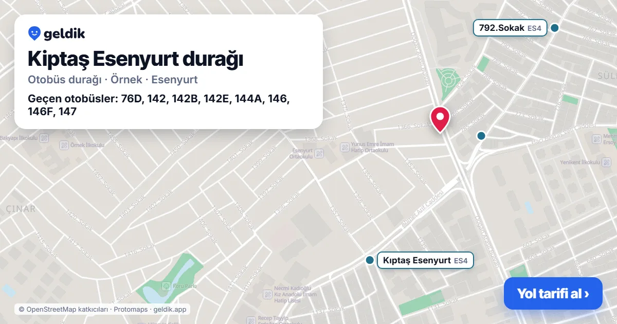 Kiptaş Esenyurt otobüs durağı haritada: konumu ve yakındaki duraklar