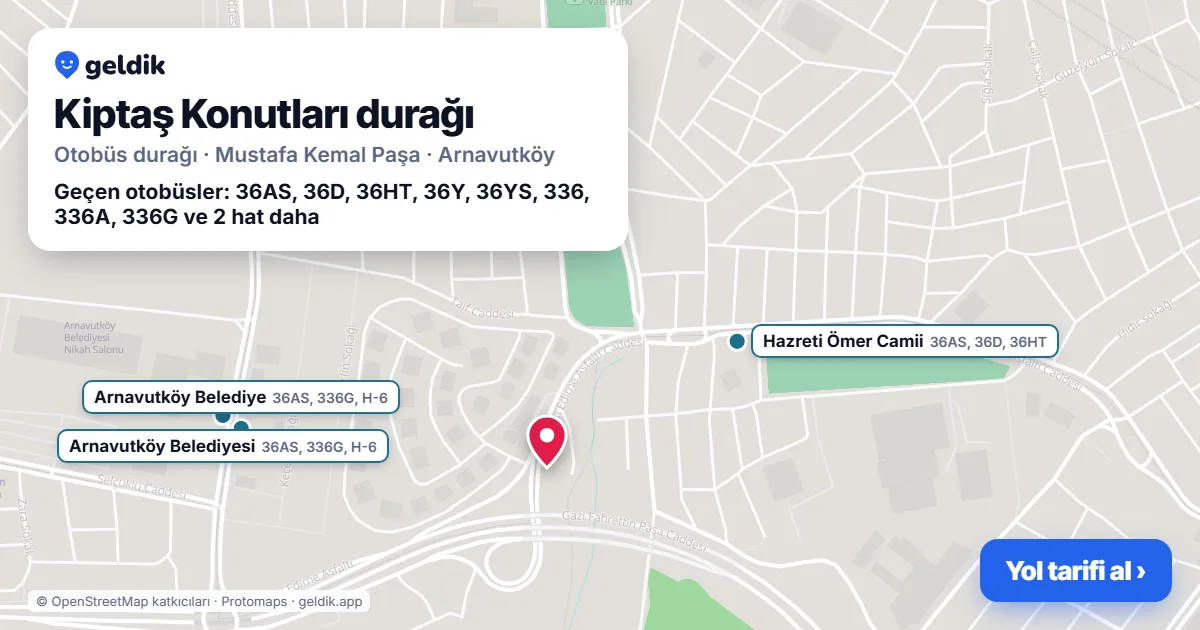 Kiptaş Konutları otobüs durağı haritada: konumu ve yakındaki duraklar