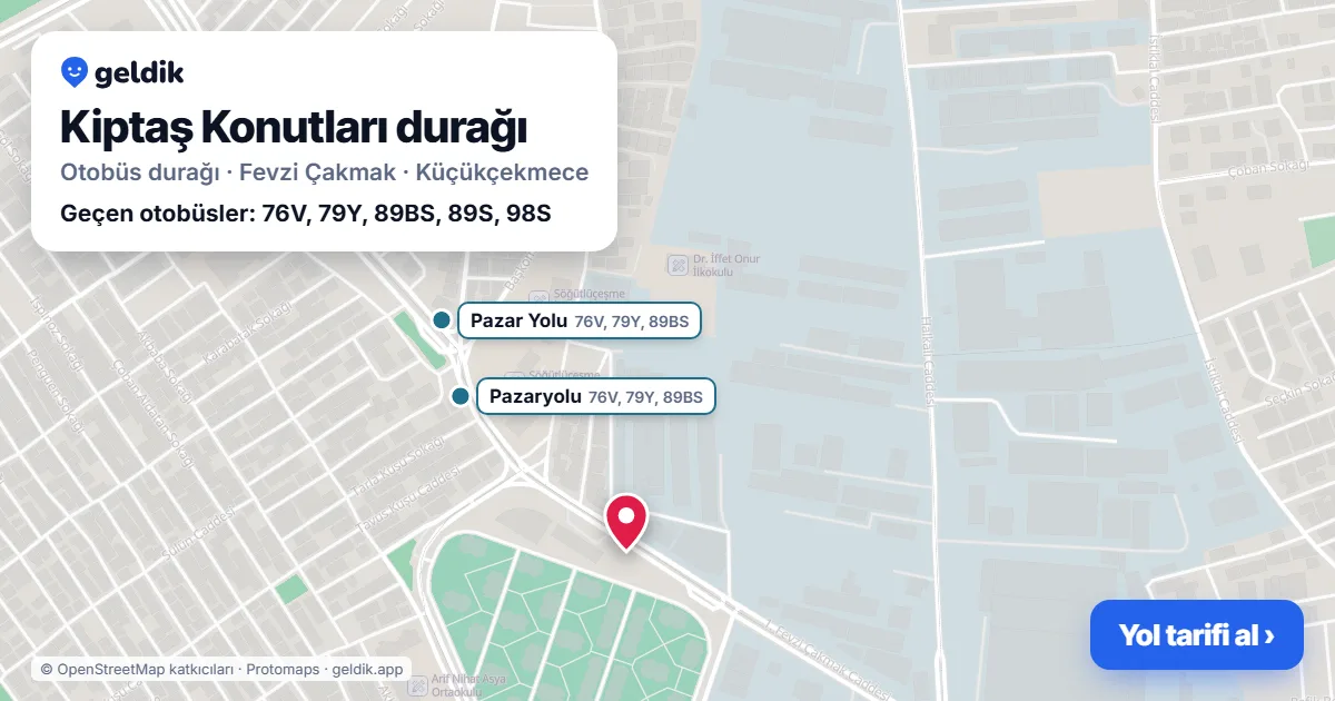Kiptaş Konutları otobüs durağı haritada: konumu ve yakındaki duraklar