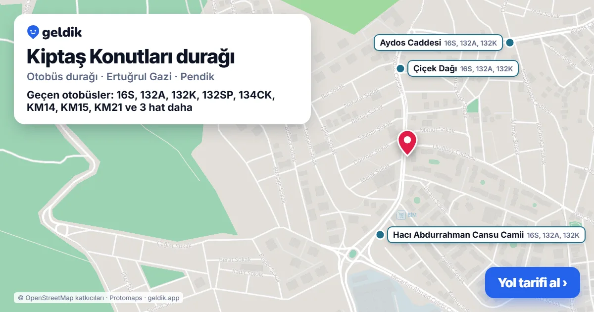 Kiptaş Konutları otobüs durağı haritada: konumu ve yakındaki duraklar