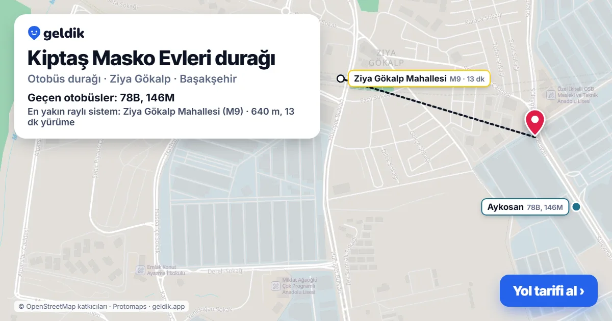 Kiptaş Masko Evleri otobüs durağı haritada: konumu ve yakındaki duraklar
