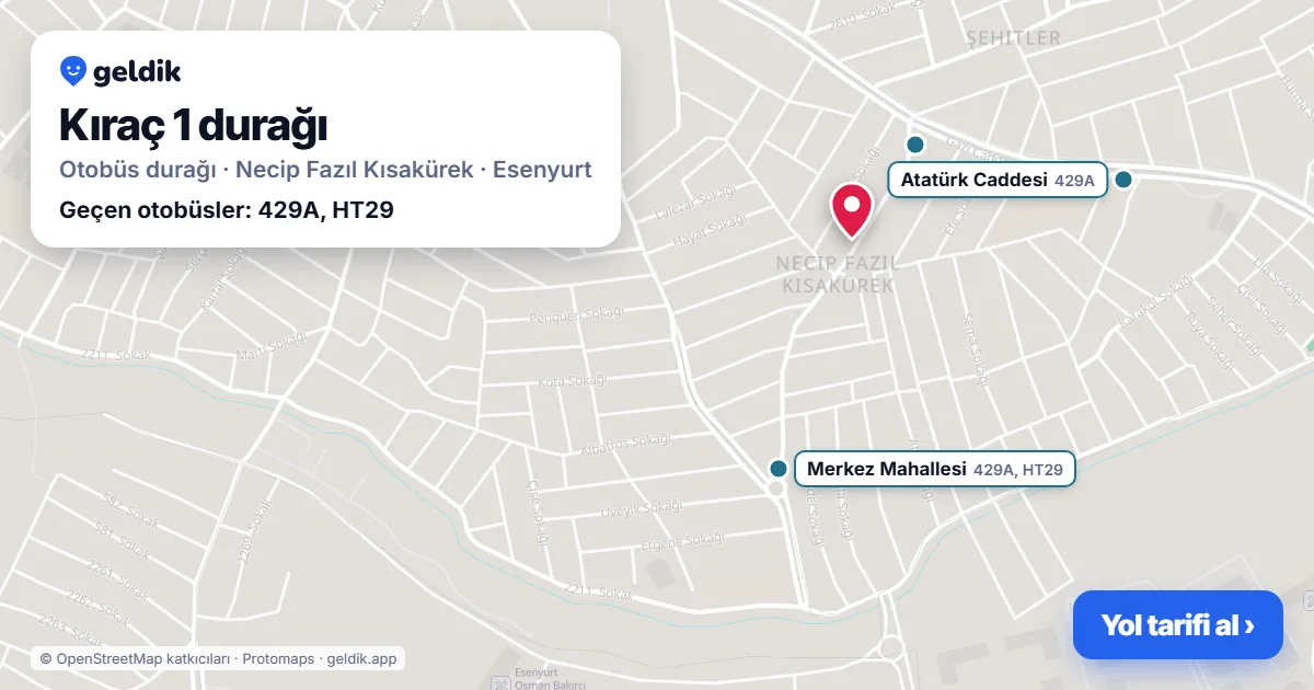 Kıraç 1 otobüs durağı haritada: konumu ve yakındaki duraklar