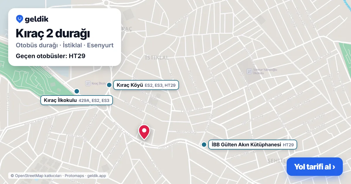 Kıraç 2 otobüs durağı haritada: konumu ve yakındaki duraklar