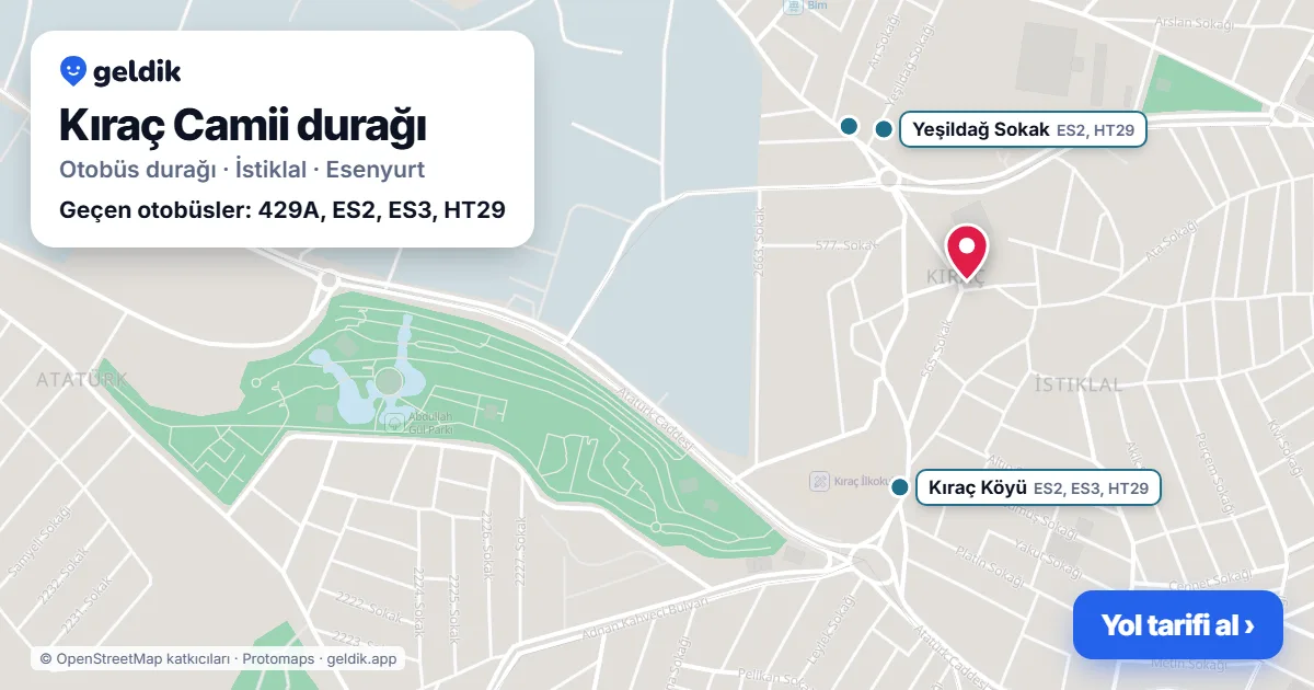 Kıraç Camii otobüs durağı haritada: konumu ve yakındaki duraklar