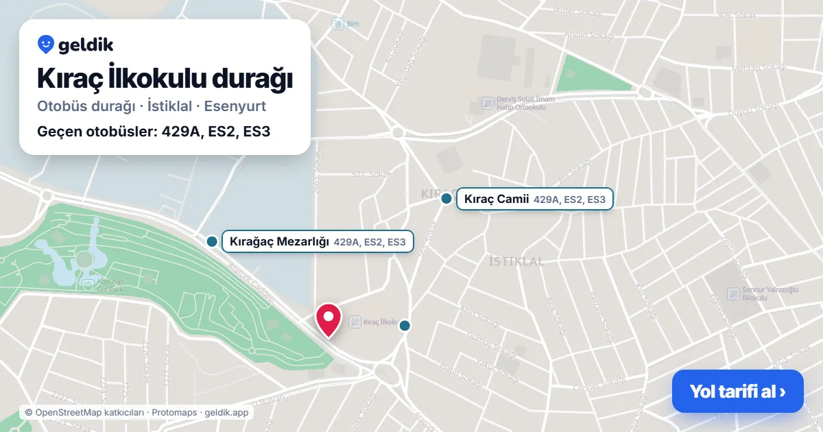 Kıraç İlkokulu otobüs durağı haritada: konumu ve yakındaki duraklar