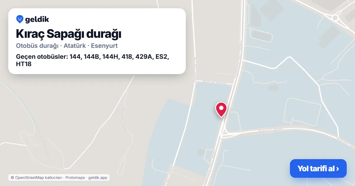 Kıraç Sapağı otobüs durağı haritada: konumu ve yakındaki duraklar