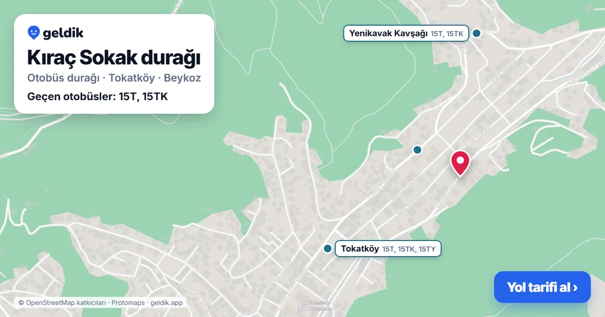 Kıraç Sokak otobüs durağı haritada: konumu ve yakındaki duraklar