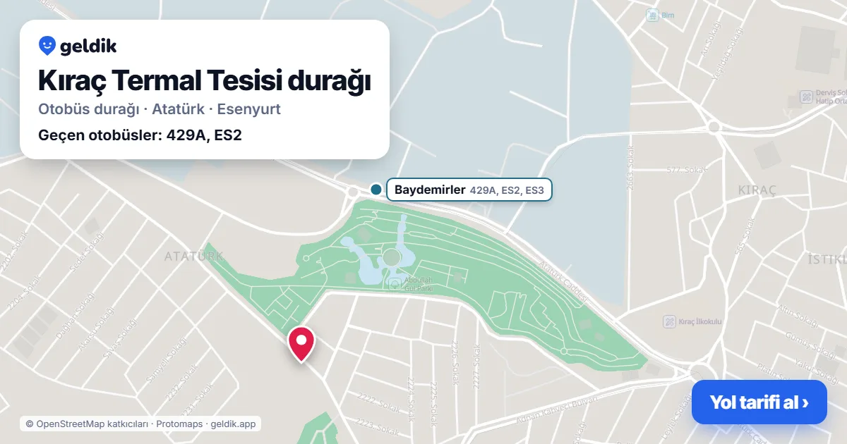 Kıraç Termal Tesisi otobüs durağı haritada: konumu ve yakındaki duraklar