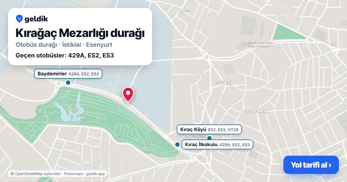 Kırağaç Mezarlığı otobüs durağı haritada: konumu ve yakındaki duraklar