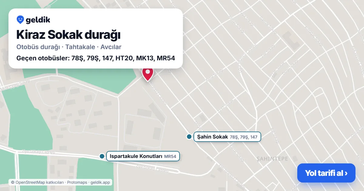 Kiraz Sokak otobüs durağı haritada: konumu ve yakındaki duraklar