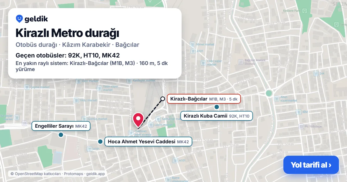 Kirazlı Metro otobüs durağı haritada: konumu ve yakındaki duraklar