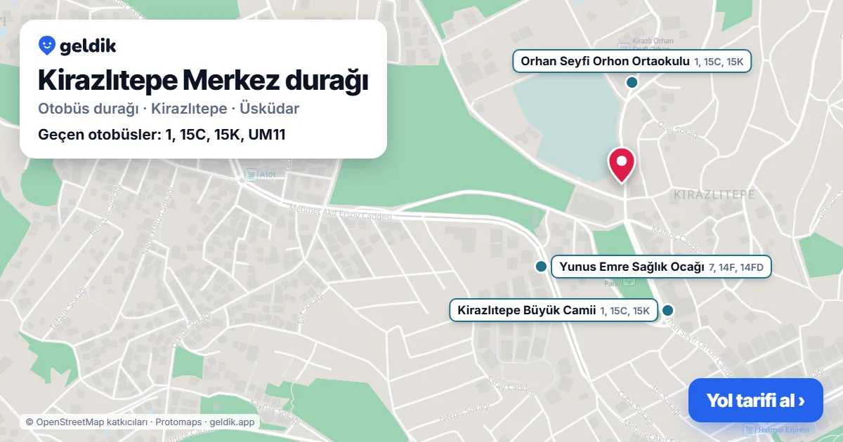 Kirazlıtepe Merkez otobüs durağı haritada: konumu ve yakındaki duraklar