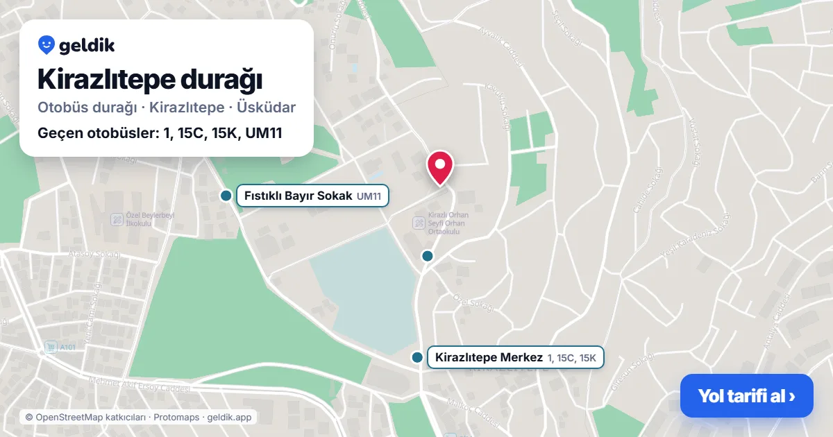 Kirazlıtepe otobüs durağı haritada: konumu ve yakındaki duraklar