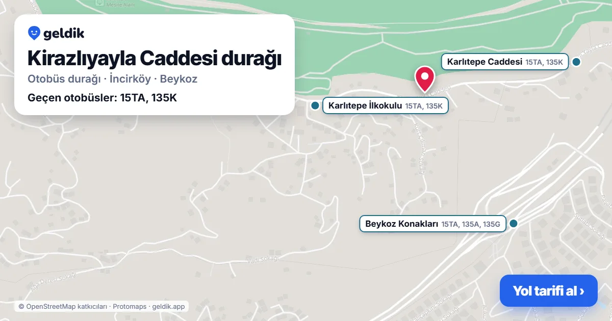 Kirazlıyayla Caddesi otobüs durağı haritada: konumu ve yakındaki duraklar