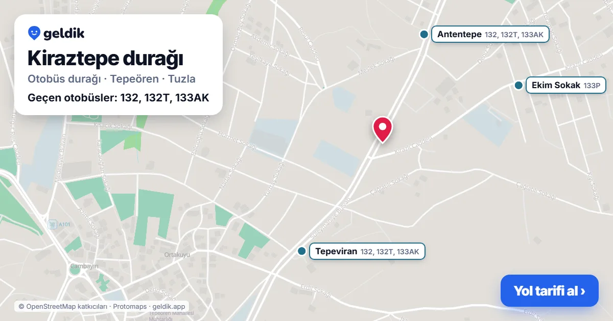 Kiraztepe otobüs durağı haritada: konumu ve yakındaki duraklar
