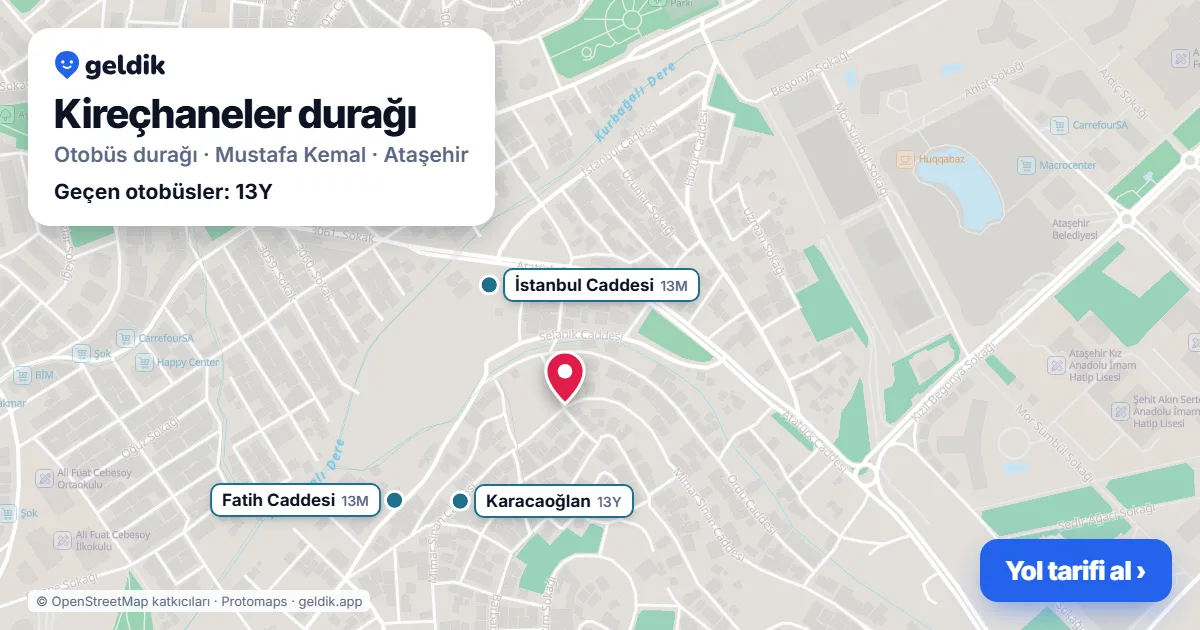 Kireçhaneler otobüs durağı haritada: konumu ve yakındaki duraklar
