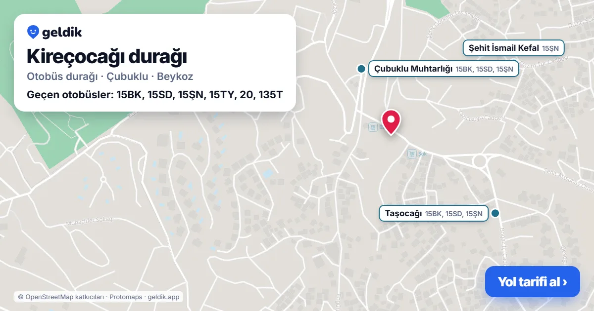 Kireçocağı otobüs durağı haritada: konumu ve yakındaki duraklar