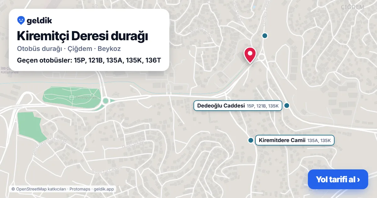 Kiremitçi Deresi otobüs durağı haritada: konumu ve yakındaki duraklar