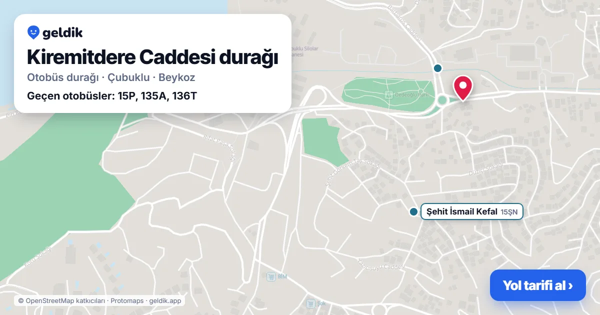 Kiremitdere Caddesi otobüs durağı haritada: konumu ve yakındaki duraklar