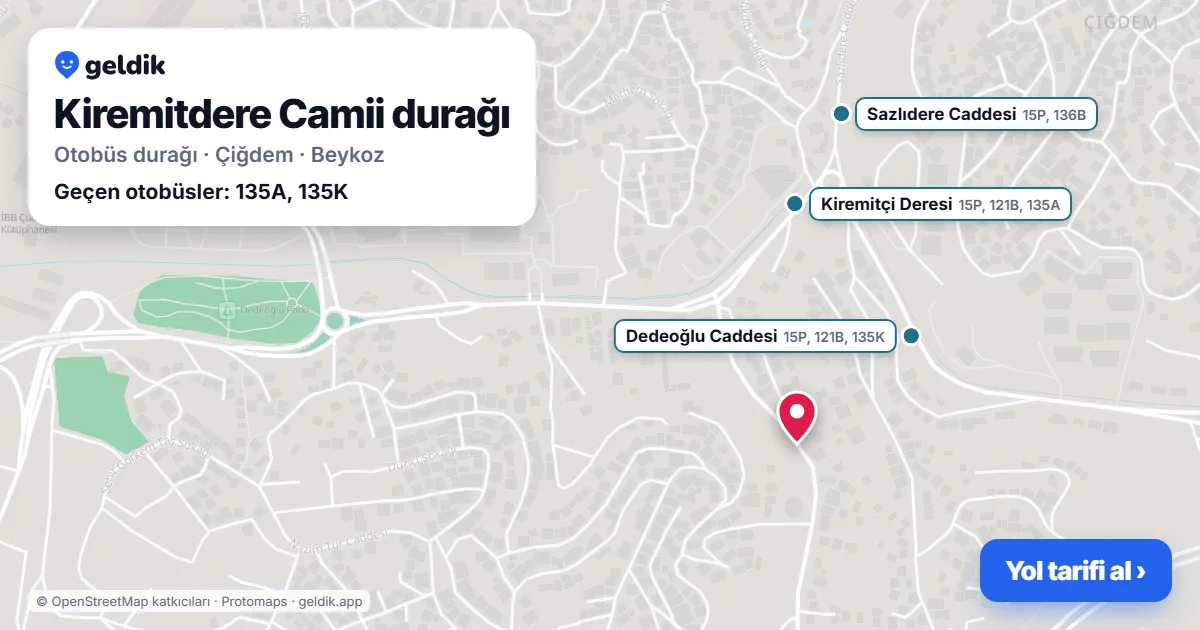 Kiremitdere Camii otobüs durağı haritada: konumu ve yakındaki duraklar