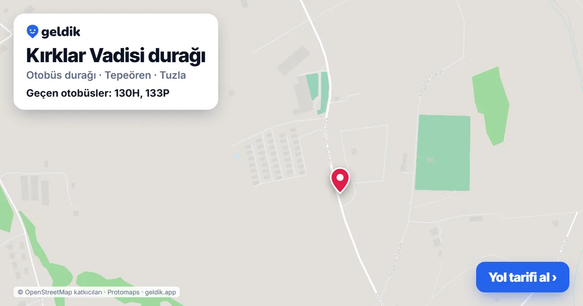 Kırklar Vadisi otobüs durağı haritada: konumu ve yakındaki duraklar