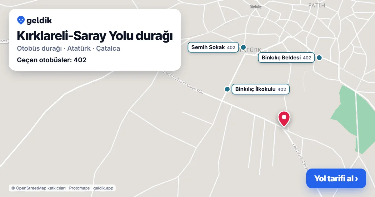 Kırklareli-Saray Yolu otobüs durağı haritada: konumu ve yakındaki duraklar