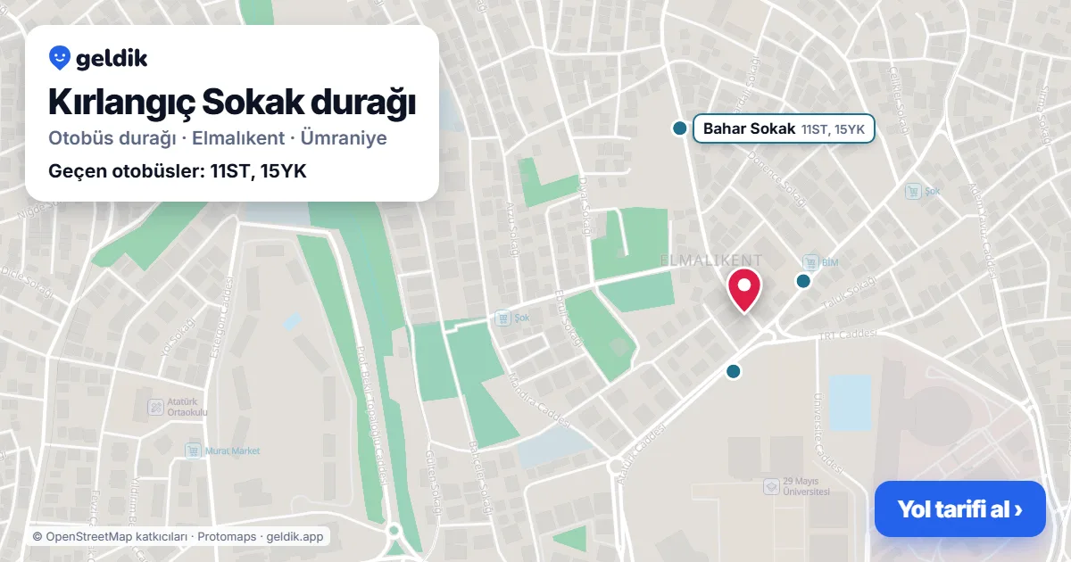 Kırlangıç Sokak otobüs durağı haritada: konumu ve yakındaki duraklar