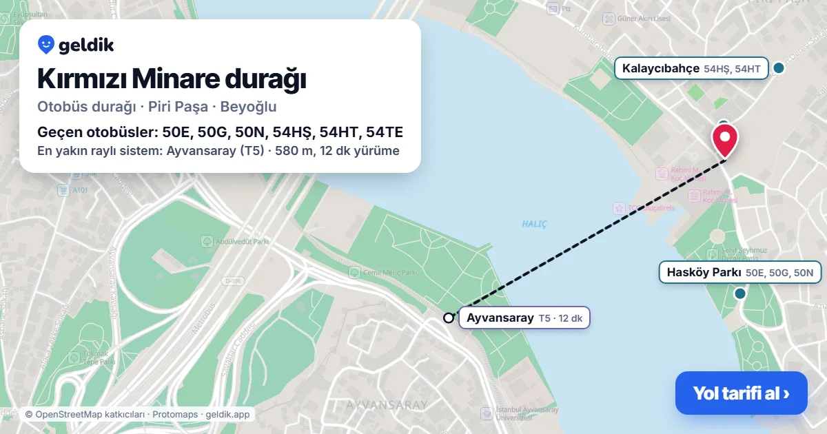 Kırmızı Minare otobüs durağı haritada: konumu ve yakındaki duraklar
