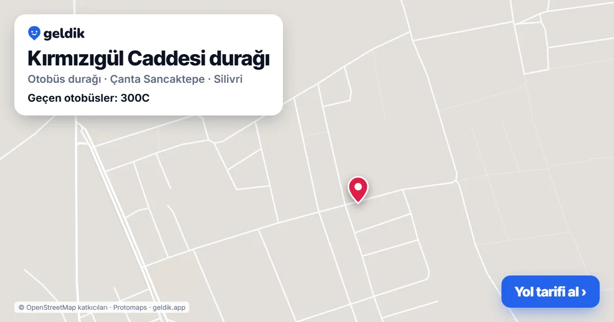 Kırmızıgül Caddesi otobüs durağı haritada: konumu ve yakındaki duraklar