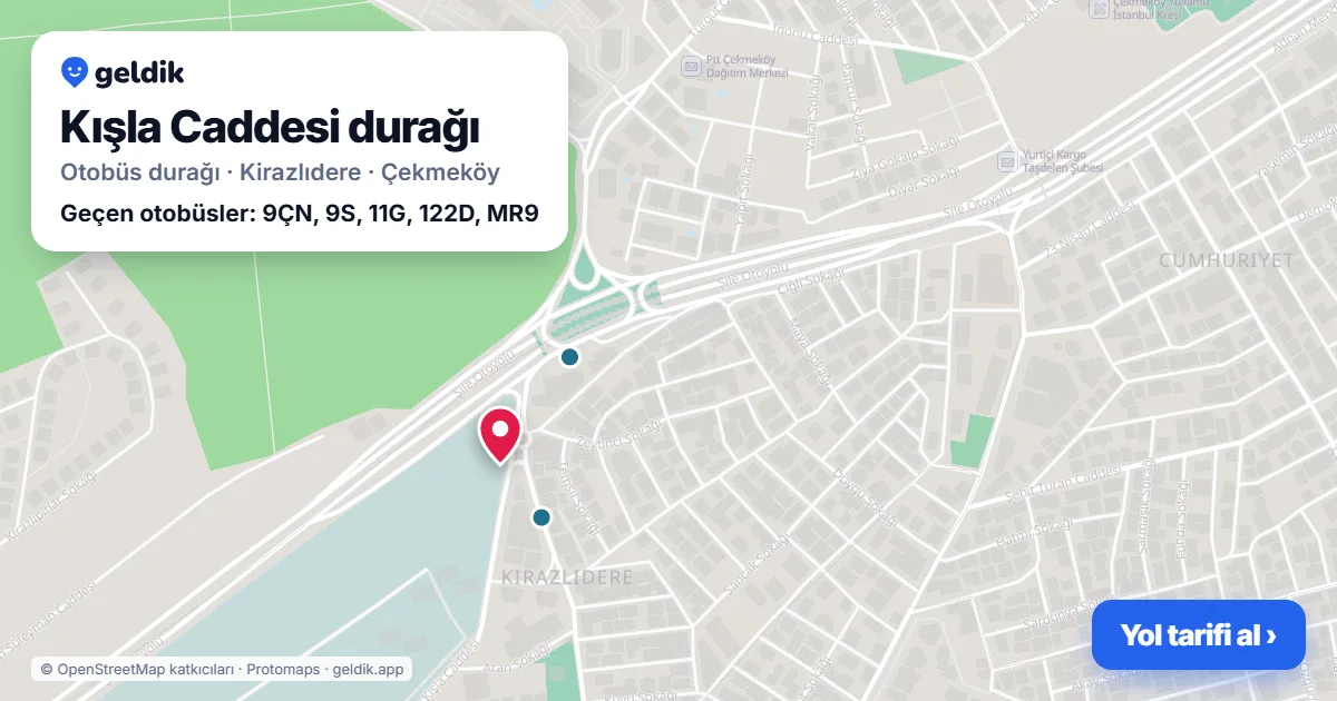 Kışla Caddesi otobüs durağı haritada: konumu ve yakındaki duraklar