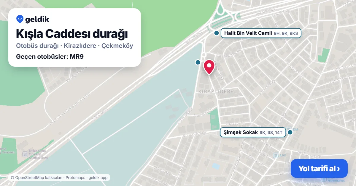 Kışla Caddesı otobüs durağı haritada: konumu ve yakındaki duraklar