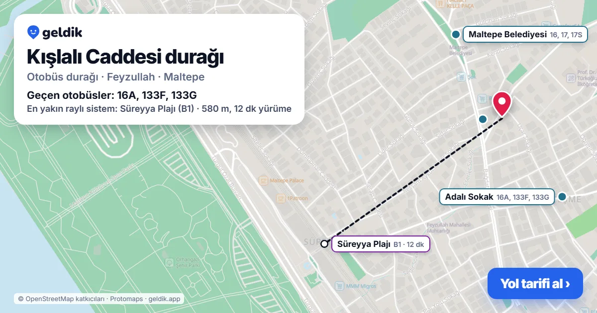 Kışlalı Caddesi otobüs durağı haritada: konumu ve yakındaki duraklar