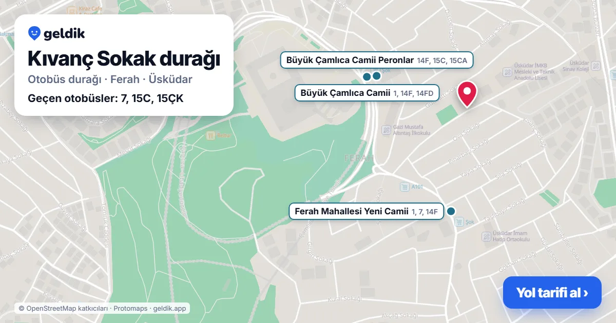 Kıvanç Sokak otobüs durağı haritada: konumu ve yakındaki duraklar