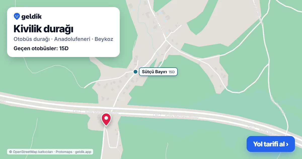 Kivilik otobüs durağı haritada: konumu ve yakındaki duraklar