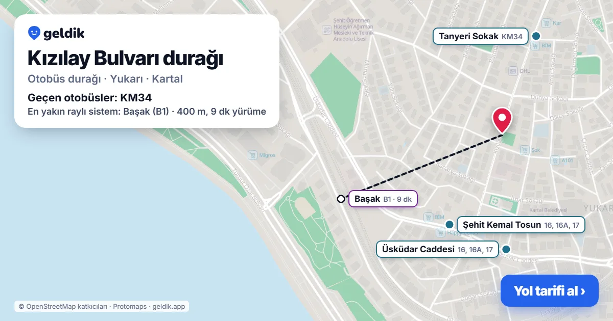 Kızılay Bulvarı otobüs durağı haritada: konumu ve yakındaki duraklar