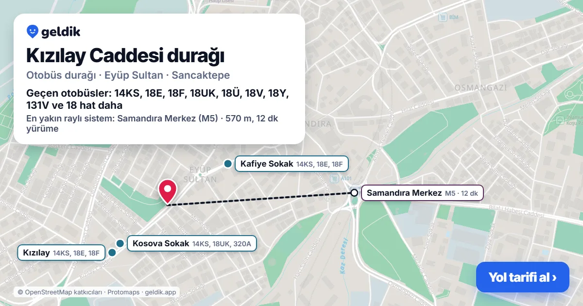 Kızılay Caddesi otobüs durağı haritada: konumu ve yakındaki duraklar