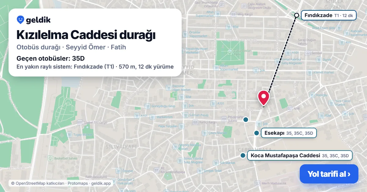 Kızılelma Caddesi otobüs durağı haritada: konumu ve yakındaki duraklar