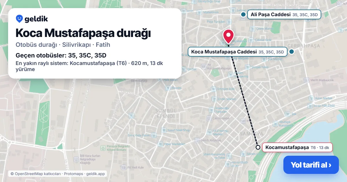 Koca Mustafapaşa otobüs durağı haritada: konumu ve yakındaki duraklar
