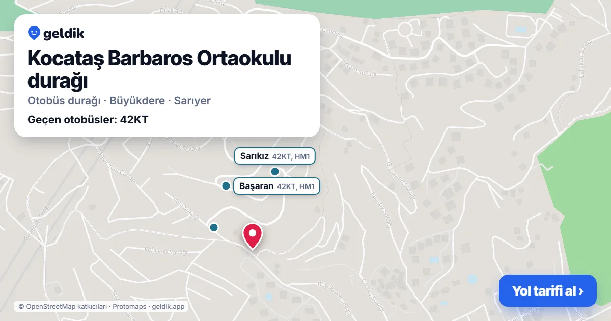 Kocataş Barbaros Ortaokulu otobüs durağı haritada: konumu ve yakındaki duraklar