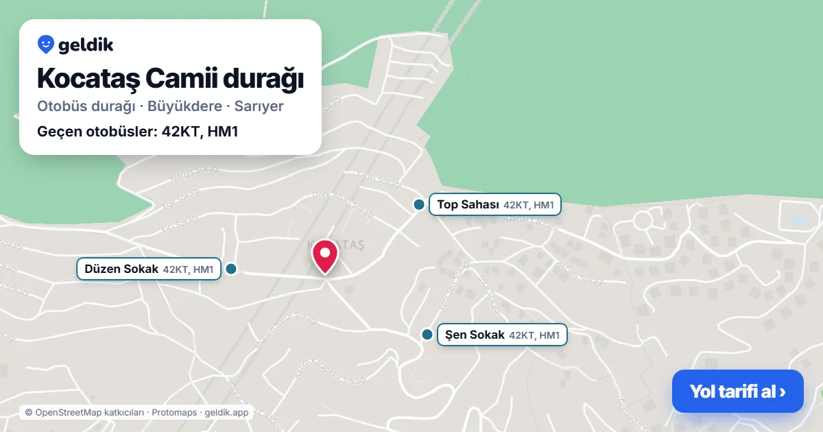 Kocataş Camii otobüs durağı haritada: konumu ve yakındaki duraklar