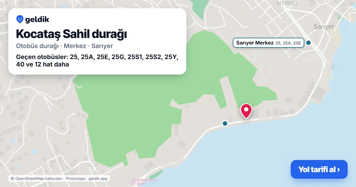 Kocataş Sahil otobüs durağı haritada: konumu ve yakındaki duraklar