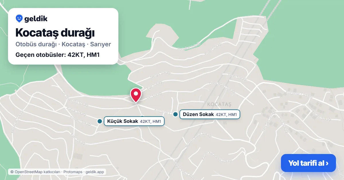 Kocataş otobüs durağı haritada: konumu ve yakındaki duraklar