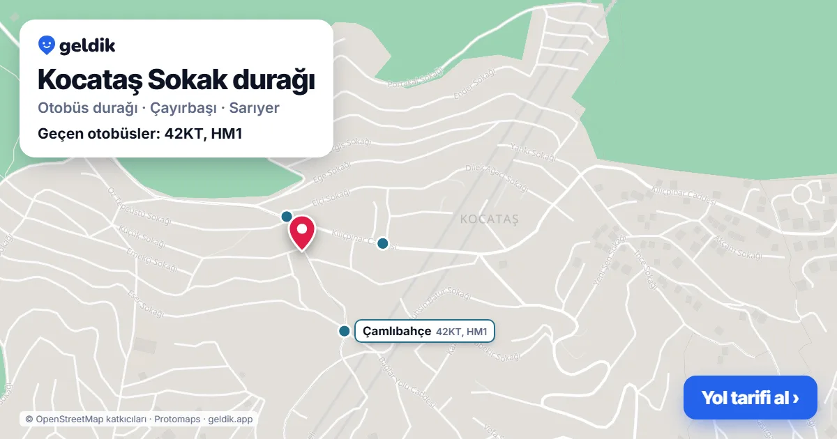 Kocataş Sokak otobüs durağı haritada: konumu ve yakındaki duraklar
