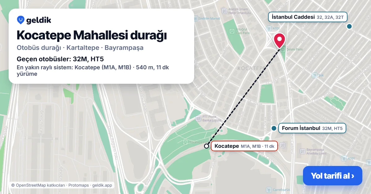 Kocatepe Mahallesi otobüs durağı haritada: konumu ve yakındaki duraklar