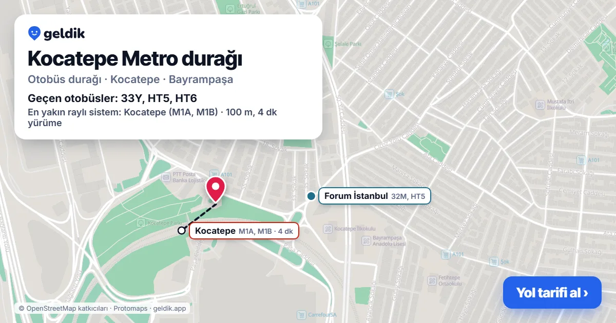 Kocatepe Metro otobüs durağı haritada: konumu ve yakındaki duraklar